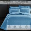 3 Piece Queen Size Quilt Set (96x98 Inch), with Pillow Sham, 100% Cotton Luxury Quilt Cover, Lightweight Reversible Bedspread/Coverlet/Bed Cover for All Season,Aqua Blue,Queen view 2