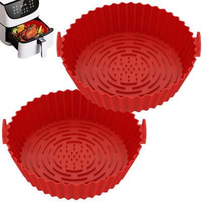 Jetcloud 2Pcs Air Fryer Silicone Pot Red Reusable Air Fryer Liner Heat Resistant Air Fryer Non-Stick Silicone Basket 7.87inch Round Baking Pan Air Fryer Accessories for Air Fryer Oven