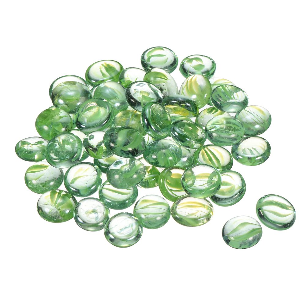 MECCANIXITY Decorative Flat Glass Marbles 17-19mm Rock Vase Filler Beads Pebbles Petal Green for Fish Tank Table Scatter Decor, 100 Pcs
