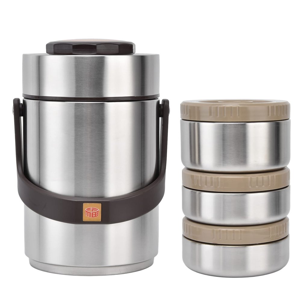 Milltrip Insulated Food Jar, 2000ml 3 Layer Insulated Hot Food Containers Lunch Boxes, Wide Mouth Thermal Lunch Box Stackable Food Thermo, Stainless Steel Leakproof (Silver)