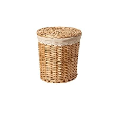 Basket woven wicker wood with lid brown for handle organizer clothes toy storage kids in room living room bathroom bedroom home bin decor style size tall 13.3 x W 10.6 x D 9.8 inch