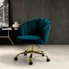Chic Style Office Velvet Task Chair, Tufted Flower Shape Back Ultra Plush Luxe Seating| Ergonomic Home Desk,Metal Five-Pronged Base with Wheels | Height Adjustable & Swivel,Teal Blue/Green view 1