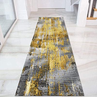 Long Carpet Runners for Hallway Modern Washable Area Rug Corridor/Kitchen/Bedroom/Doorway/Entryway/Stair Narrow Runner Rug 80x450cm Grey/Gold (Size : 2.6 ft x 6.6 ft)