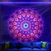 ADDWel Blacklight Mandala Boho Tapestry Glow In The Dark, Black Light Bohemian Hippie Poster Wall Hanging for Bedroom Aesthetic Wall and Room Decor (60" x 80", Mandala) view 1