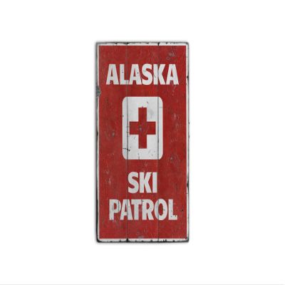Alaska Ski Patrol - HandMade Rustic Wood Sign - 33" x 60", Ships USA Only