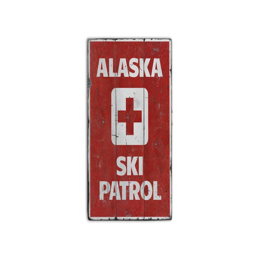 Alaska Ski Patrol - HandMade Rustic Wood Sign - 33" x 60", Ships USA Only
