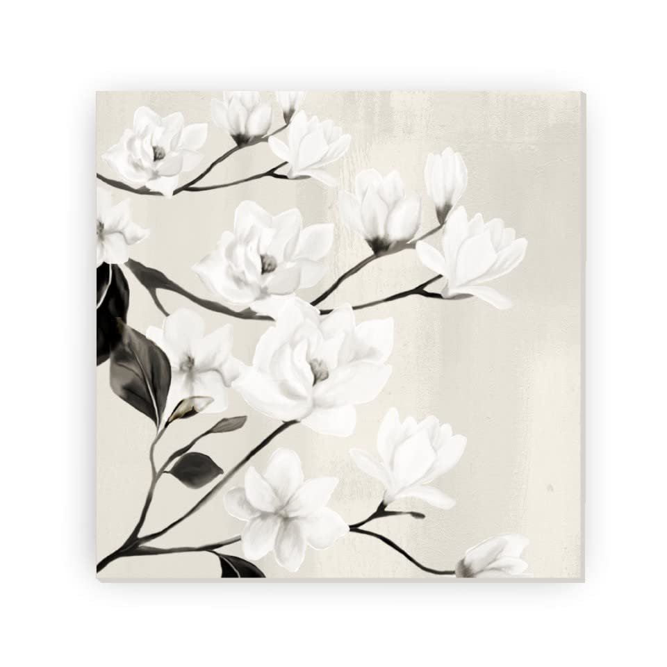 White Magnolias Flower Floral Farmhouse Style Wood Wall Decor Sign 16x16