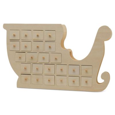 Advent Calendar 2024, Wooden Advent Calendars, Sleigh Shaped 12 Inch x 20 Inch, Pack of 4 Christmas Advent Calendar 2024 With 24 Empty Drawers for Crafts, by Woodpeckers