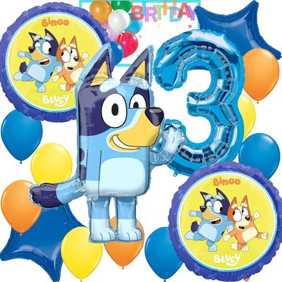 Anagram Bluey, Licensed 3rd Birthday Party Supplies Balloon Bouquet Decorations, Multicolored, Party Accessory