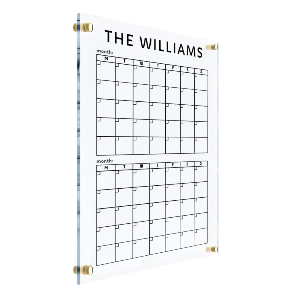 Vertical Two Month Wall Board Personalized Planner - Personalized Calendar 2026, Family Calendar w Marker, Monthly and Weekly Double Month (18"x24", Standard Package)