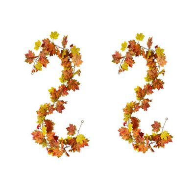2 Pack Fall Garland, 68.89 inch Fall Decor Maple Leaf, Foliage Mantle Vine Artificial Fall Decorations for Home, Fireplace, Mantle, Front Door, Thanksgiving Decor (# 2)