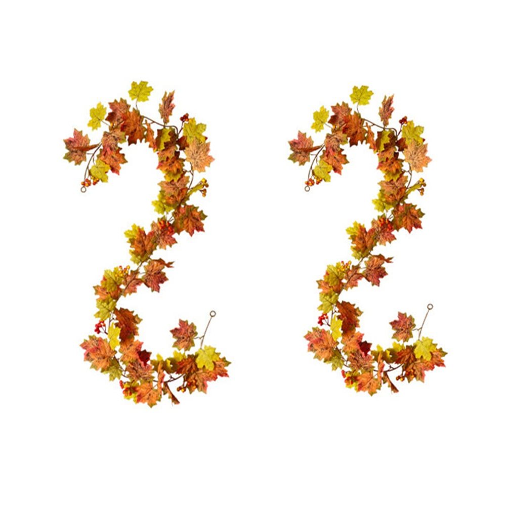 2 Pack Fall Garland, 68.89 inch Fall Decor Maple Leaf, Foliage Mantle Vine Artificial Fall Decorations for Home, Fireplace, Mantle, Front Door, Thanksgiving Decor (# 2)
