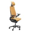 Steelcase Gesture Office Desk Chair with Headrest, Cogent Connect Tangerine 5S17 Fabric, Medium Seat Height, Light on Dark Frame, Lumbar Support, and Hard Floor Casters view 1