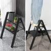 elfinrm 2 Step Ladder, Aluminum Folding Step Stool with Anti-Slip and Wide Pedal, for Library, Kitchen, Office, 330 lbs Capacity, Black view 2
