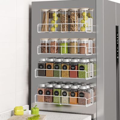 Mystozer 4 Pack Magnetic Spice Rack Organizer, Space Saver for Refrigerator and Microwave Oven, Metal Fridge Shelf, White