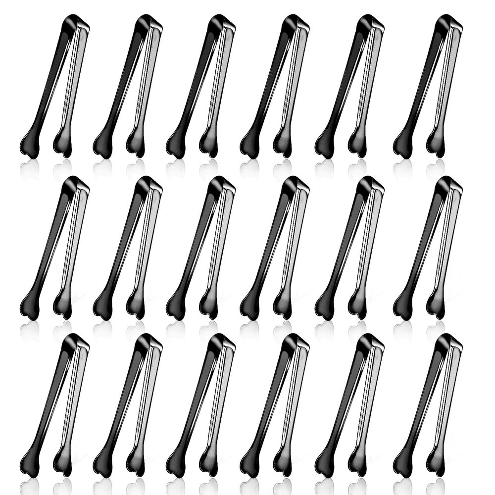 18 Pack Premium Small Serving Tongs, Mini Stainless Steel Appetizer Tongs Black 4.33Inch
