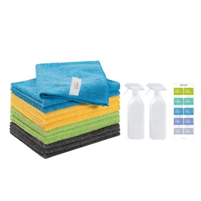 CLICK CLEAN Microfiber Cleaning Cloths, 12-Pack, Size 12" x 16", 2 Free Empty 18.6 oz Bottles and 10 Labels Included, for Cleaning Windows, Glass, Mirrors and Stainless Steel