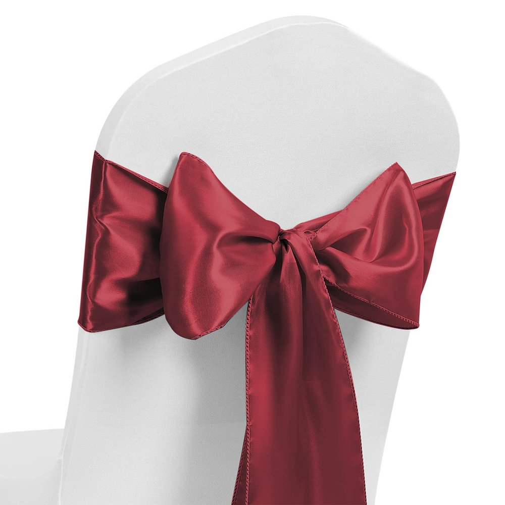 MAGTOWNE Burgundy Chair Sashes 50 Pack, Dark Red Marroon Satin Chair Ribbons for Party Wedding, Universal Chairs Ties Knots for Folding Chairs Decor