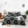 YuHeGuoJi Grey Flower Duvet Cover Queen 100% Cotton Black Blossom Patterned Set 3 Pcs 1 Cute Yellow Botanical Duvet Cover with Zipper Ties 2 Pillowcases view 1