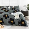 YuHeGuoJi Grey Flower Duvet Cover Queen 100% Cotton Black Blossom Patterned Set 3 Pcs 1 Cute Yellow Botanical Duvet Cover with Zipper Ties 2 Pillowcases view 2
