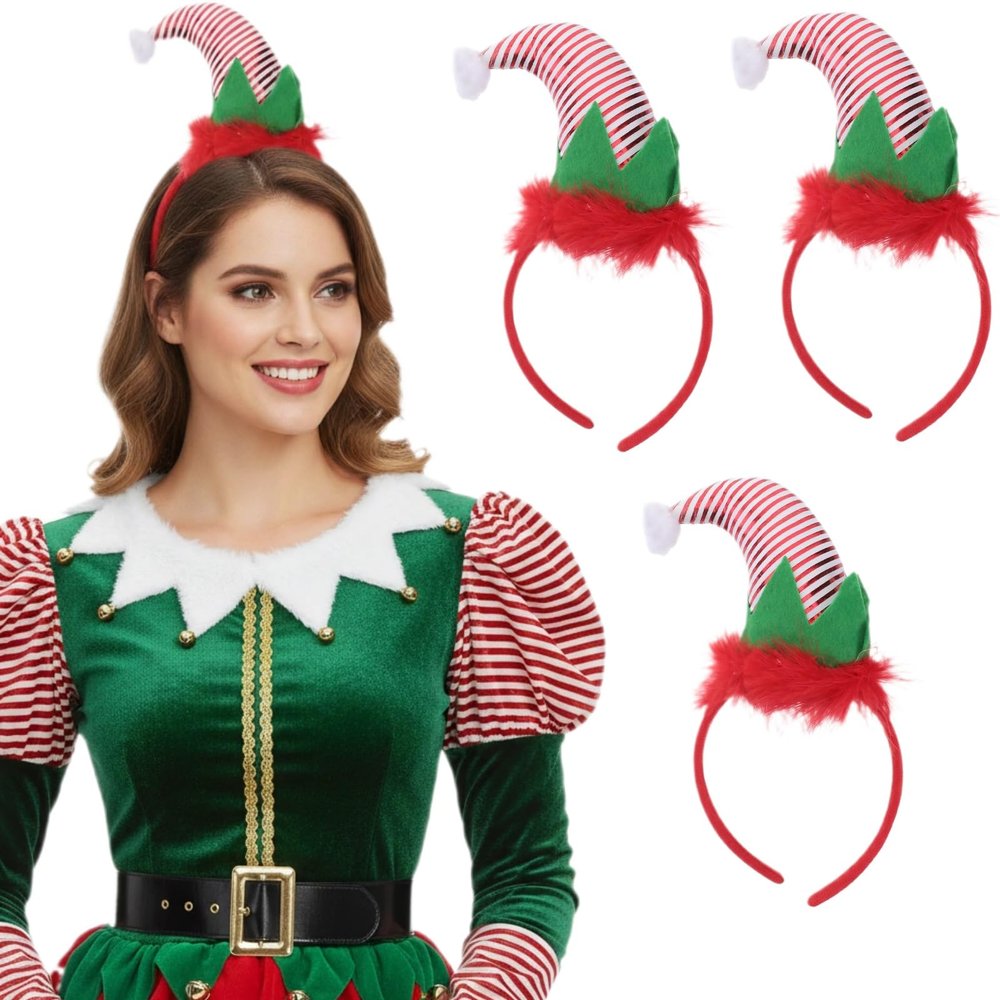 FOMIYES Christmas Elf headband, Elves Hat Hairband Costume Headwear Elf Hair Hoop for Christmas Party Decoration Accessoriess 3pcs