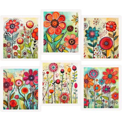 Morigins 6-Piece Spring Flowers Dishcloth Set - Fast-Drying, Absorbent Kitchen Towels