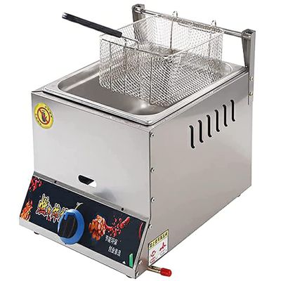 CHUNTIANMEI Commercial Gas Fryer,Stainless Steel Deep Fat Fryer,Large Capacity Chip Fryer with Basket and Lids for Restaurant Home Fries Chip,Easy Clean,Single