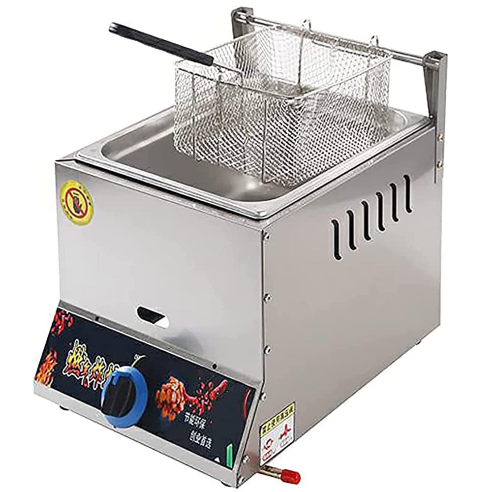 CHUNTIANMEI Commercial Gas Fryer,Stainless Steel Deep Fat Fryer,Large Capacity Chip Fryer with Basket and Lids for Restaurant Home Fries Chip,Easy Clean,Single