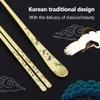 BALWOO [2 Sets] [Made in Korea] Crane Painting Design Korean Table Sticky Rice Spoon and Chopsticks 304 Stainless Steel Gold Titanium Plated Mukbang Cutlery view 2