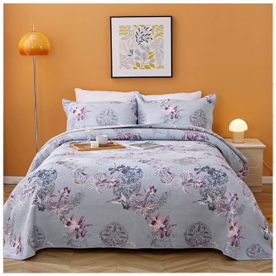 3 Piece Reversible Quilt Set Gray Branch King Size 86x94 Soft 100% Cotton Lightweight Coverlet Bedspread Summer Comforter Set Bed Cover for All Season