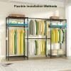 Ulif E1 Heavy Duty Closet Garment Rack, 6 Tiers Adjustable Metal Freestanding Expandable Clothing Storage with 4 Hanger Rods, Easy to Assemble Wardrobe, 71.4" H x (70" - 88.2") L x 14" D, Black view 4
