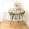 Embroidery lace Household Round Tablecloth Coffee Table Cotton lace Bedside Table Cover Hand Sewing Bead mat Table Runner Cover (Color : Pink, Specification : Round 55CM) view 4