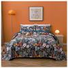 3 Pieces Botanical Quilt Set King, Navy Blue Floral Reversible Design, Smooth Soft 100% Cotton Quilt, Bedspread Bed Cover for All Season, 1 Quilt and 2 Pillow Shams view 1
