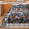 3 Pieces Botanical Quilt Set King, Navy Blue Floral Reversible Design, Smooth Soft 100% Cotton Quilt, Bedspread Bed Cover for All Season, 1 Quilt and 2 Pillow Shams view 2