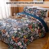 3 Pieces Botanical Quilt Set King, Navy Blue Floral Reversible Design, Smooth Soft 100% Cotton Quilt, Bedspread Bed Cover for All Season, 1 Quilt and 2 Pillow Shams view 3