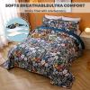 3 Pieces Botanical Quilt Set King, Navy Blue Floral Reversible Design, Smooth Soft 100% Cotton Quilt, Bedspread Bed Cover for All Season, 1 Quilt and 2 Pillow Shams view 4