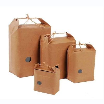alievoke Paper Bag, Grain Storage Paper Bag, Eco-Friendly Biodegradable Bag, Stand Up Food Storage Bag, Brown Paper Bags with Handles Bulk Wedding Party Favor Bags Sealed and Reused (2L-25PCS)