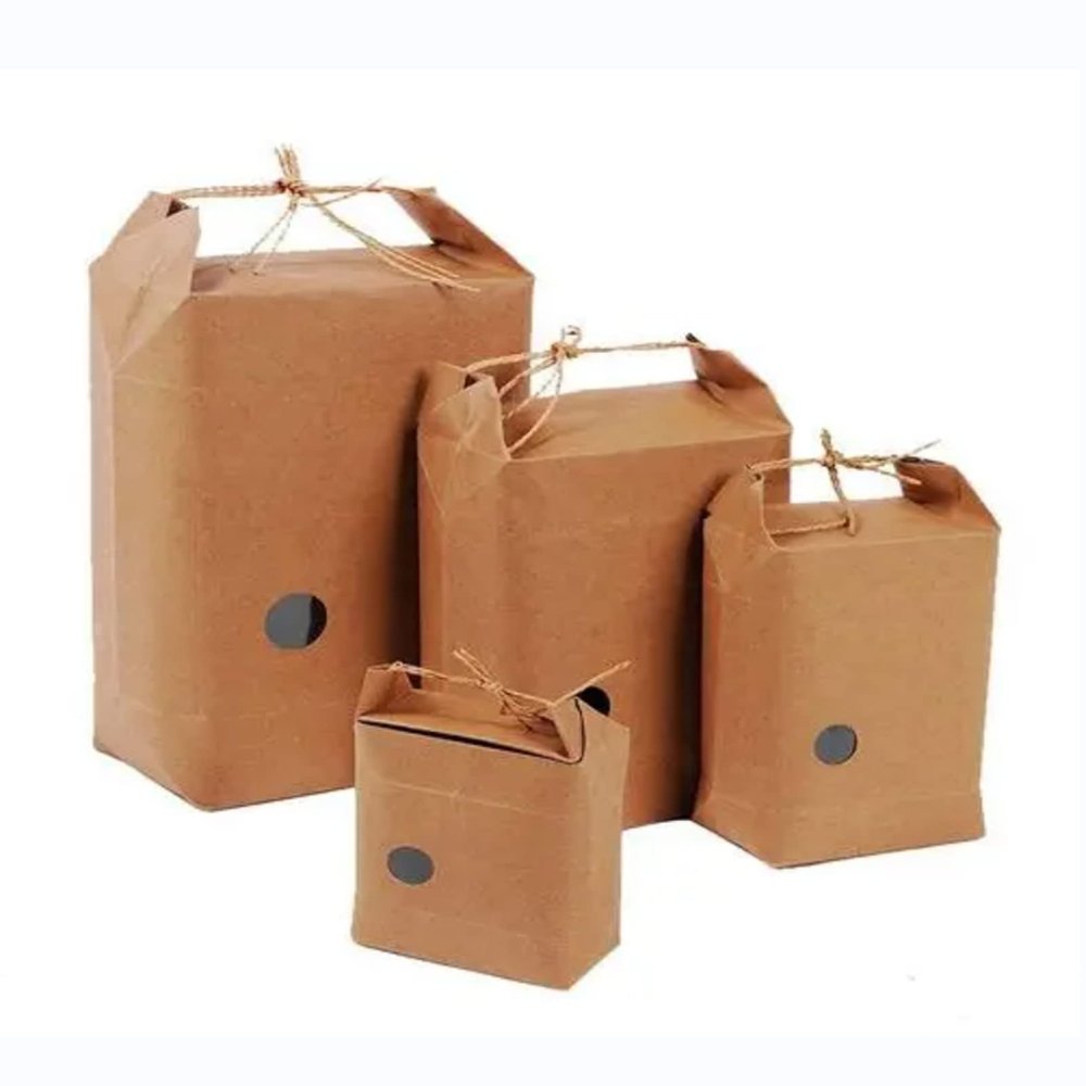 alievoke Paper Bag, Grain Storage Paper Bag, Eco-Friendly Biodegradable Bag, Stand Up Food Storage Bag, Brown Paper Bags with Handles Bulk Wedding Party Favor Bags Sealed and Reused (2L-25PCS)