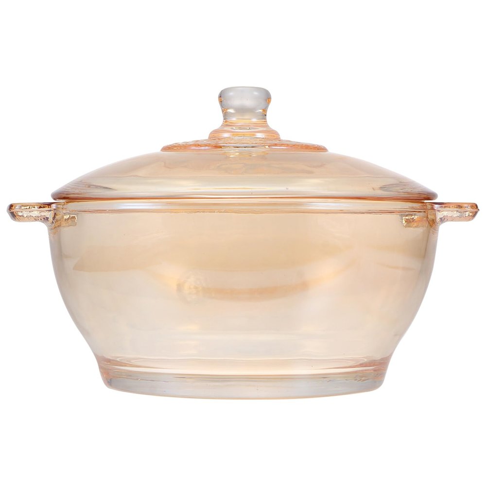 Mobestech Glass Cooking Pot with Cover Glass Saucepan Double ears - with Lid, Clear Stovetop Pot Cookware for Pasta, Noodle, Soup Food (Glod)