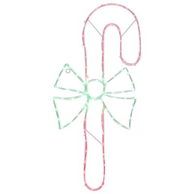 28" Green and White LED Lighted Candy Cane with Bow Christmas Window Silhouette