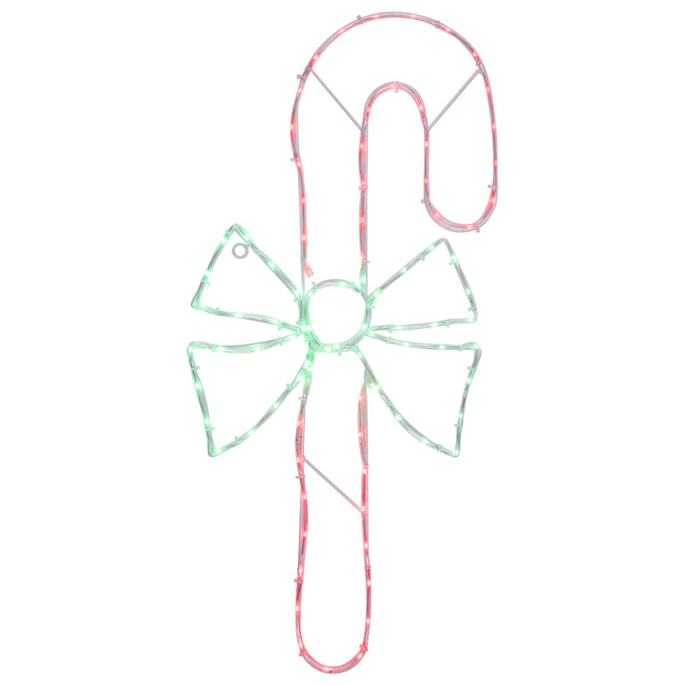 28" Green and White LED Lighted Candy Cane with Bow Christmas Window Silhouette