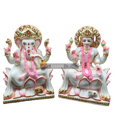 Ganesha Murti Statue 9 inches Gold Leaf Work Ganpati Figurine Marble Ganapati Idol Vinayak Ganesha Statue Marble Large Big White Elephant Head God Best Housewarming Gift Sculpture Home First Ganesha