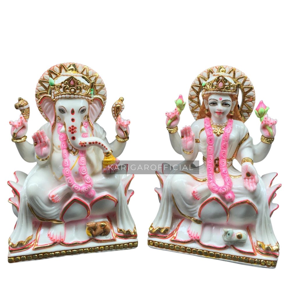 Ganesha Murti Statue 9 inches Gold Leaf Work Ganpati Figurine Marble Ganapati Idol Vinayak Ganesha Statue Marble Large Big White Elephant Head God Best Housewarming Gift Sculpture Home First Ganesha