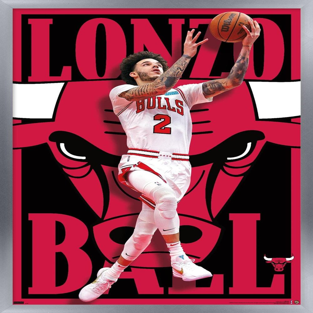Trends International NBA Chicago Bulls - Lonzo Ball 22 Wall Poster, 22.375" x 34", Silver Framed Version