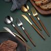 Gold Wood Silverware Set 30 Piece Stainless Steel Flatware Set for 6 Wooden Handle Cutlery Sets Restaurant Wedding Kitchen Tableware Utensil Include Knife Spoon Fork Fruit Fork and Coffee Spoon view 3