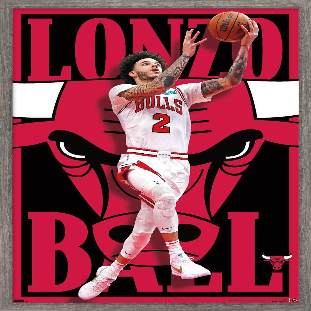 Trends International NBA Chicago Bulls - Lonzo Ball 22 Wall Poster, 14.725" x 22.375", Barnwood Framed Version