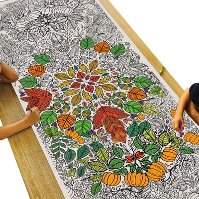 Tiny Expressions - Fall Mandala Coloring Poster - Rolled, No Creases 72" x 30" Giant Autumn Coloring Banner for Children, Teens or Adults - Fall Activites for Adults, Teens, and Kids