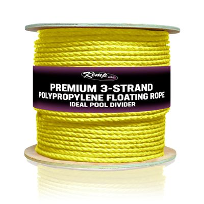 Kemp USA 600 FT Premium 3-Strand Polypropylene Floating Rope 3/4 Inch U.V. Stabilized Rot-Proof Pool Lane Divider Anchor Rope for Pools Lakes Golf Courses Yellow