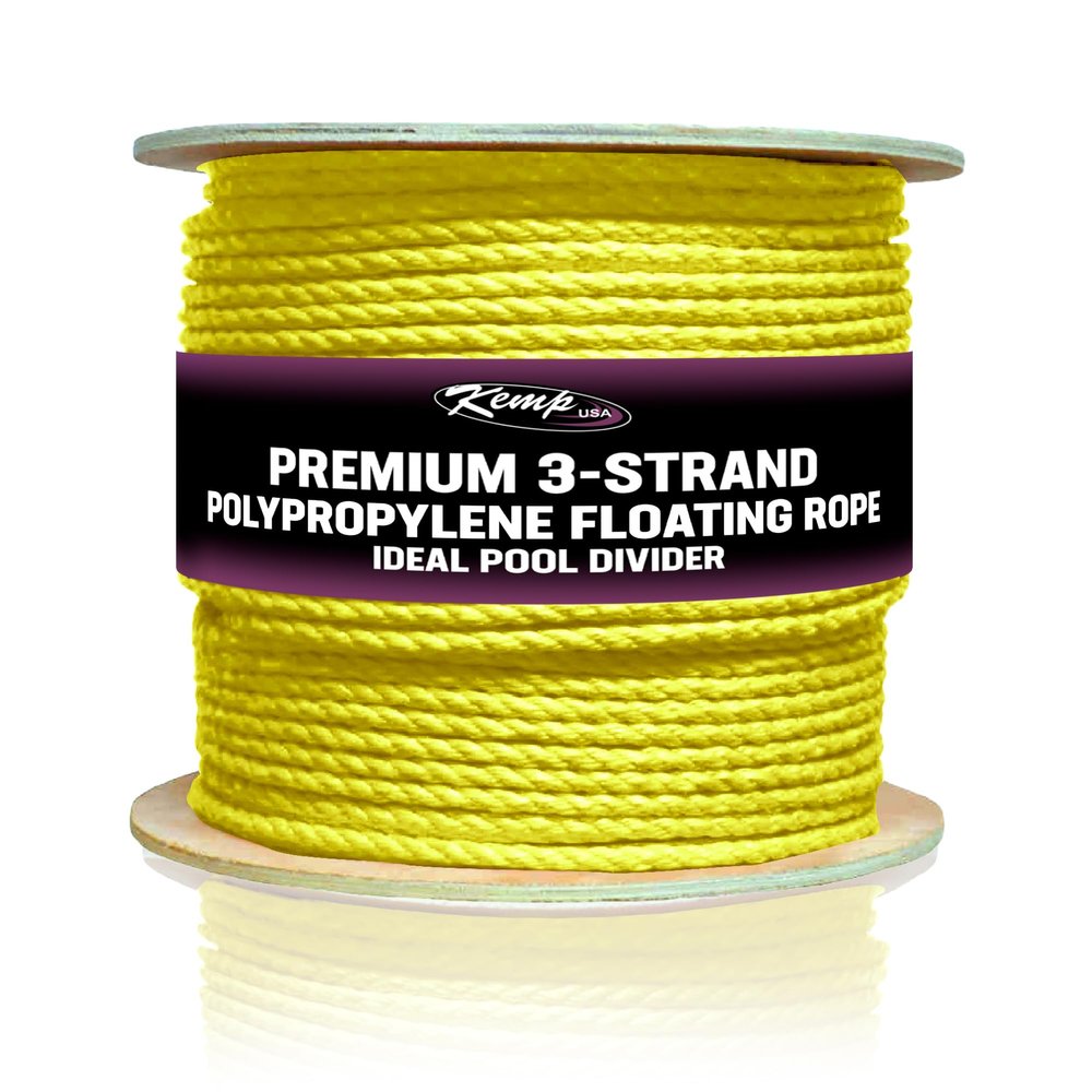 Kemp USA 600 FT Premium 3-Strand Polypropylene Floating Rope 3/4 Inch U.V. Stabilized Rot-Proof Pool Lane Divider Anchor Rope for Pools Lakes Golf Courses Yellow