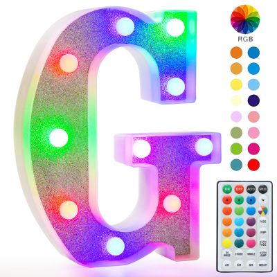 Pooqla Colorful Light Up Letters, Led Marquee Letter Light Sign Battery Powered, 18 Colors Lamp with Remote for Birthday Party Wedding Home Christmas Decoration, Glitter Silver Letter G